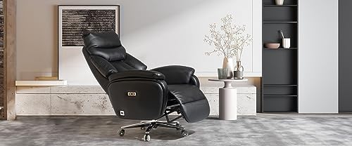Kinnls Coast Power Office Recliner Chair with Adjustable Tilt Angle, Genuine Leather (Black-Dual Motor)