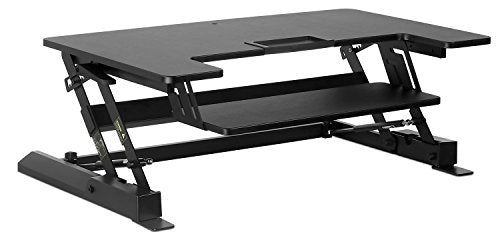 Mount-It! Standing Desk Converter - Height Adjustable Stand Up Desk with Gas Spring Riser - Wide 36 Inch Sit Stand Workstation Fits Dual Monitors – Black (MI-7926)