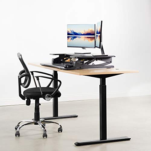 VIVO Black Height Adjustable 36 inch Stand Up Desk Converter Workstation, Quick Sit to Stand Tabletop Monitor Riser with Extra Large Keyboard Tray, DESK-V000V2