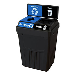 CleanRiver Flex E bin Indoor and Outdoor Sturdy 2-in-1 Waste and Recycling Bin with Backboard FX50B-BK2-R-BE-W-BK, 50 Gallons, Black