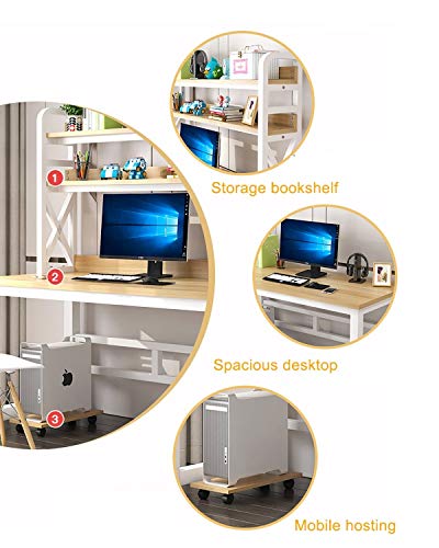 XLO Large Office Computer Desk, Home Office Gaming Table Workstation with Storage Bookshelf, Modern Simple PC Study Table, Executive Workstation Desk Easy to Assemble