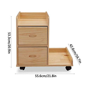None Wood CPU Stand with Drawers and Caster Wheels
