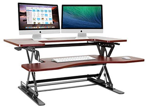 Halter Height Adjustable Pre-Assembled Standing Desk Converter, Elevating Desktop Riser, Standing Desk for Sit or Stand Computer Workstations, 36 Inches; Cherry
