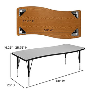 Flash Furniture 26"W x 60"L Rectangular Wave Collaborative Grey Thermal Laminate Activity Table - Height Adjustable Short Legs