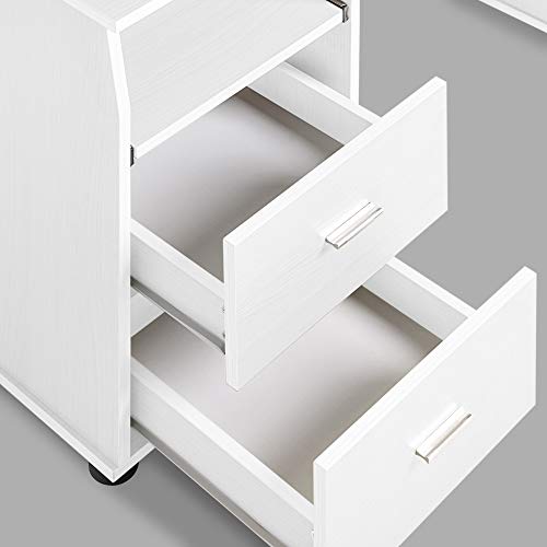 Takefuns Home Office Computer Desk with Pull-Out Keyboard Tray and Drawers,Wood Study Writing Desk,Large Home Workstation with Bookcase-White