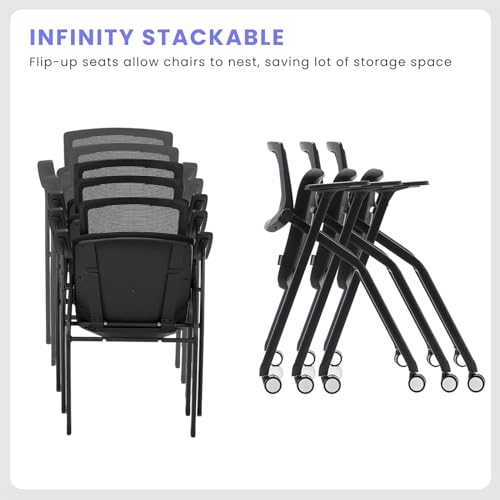 Generic Stackable Conference Room Chairs, 4-Pack with Wheels and Paddle, Ergonomic Mesh Back and Arms