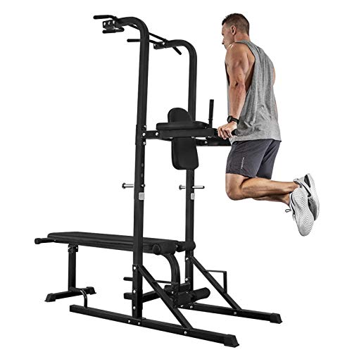 ER KANG Power Tower with Bench, 1000 LBS Pull Up Bar Dip Station, Pull Up Tower for Bench Press, Home Gym, Workout, Strength Training (2021 New)