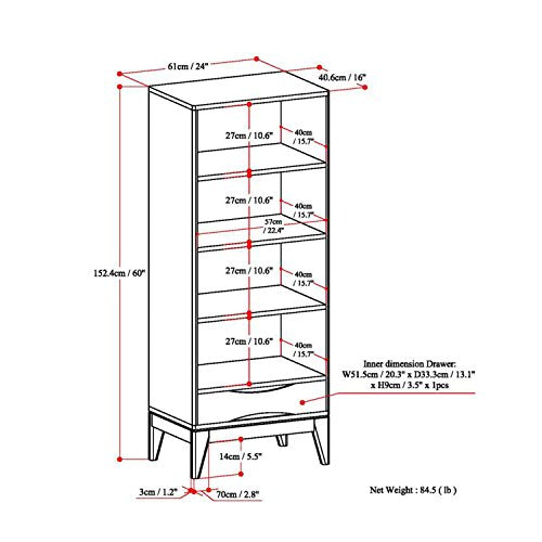 Simpli Home 3AXCHRP-08 Harper Solid Hardwood 60 inch x 24 inch Mid Century Modern Bookcase with Storage in Walnut Brown