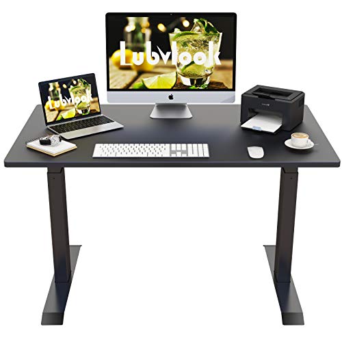 Lubvlook Electric Adjustable Height Standing Desk, One Piece 43 x 24 Inch Home Office Sit Stand Desk, Black Frame/Black Top