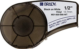 Brady BMP21-PLUS Handheld Label Printer with Rubber Bumpers, Multi-Line Print, 6 to 40 Point Font & Authentic (M21-500-595-WT) All-Weather Vinyl Label.5" Width, 21' Length