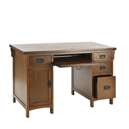 Southern Enterprises Mission Computer Desk - 4 Drawers w/Keyboard Tray - Brown Mahogany Finish