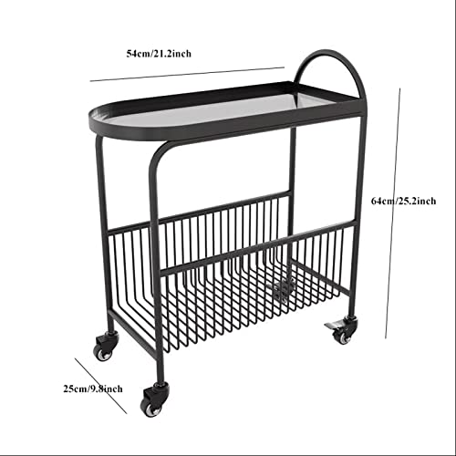 BinOxy Small Coffee Table with Wheels, 2-Tier Utility Rolling Cart Storage