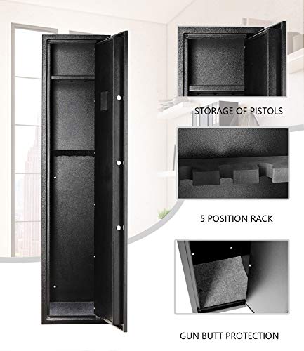 Superday Large Rifle Safe for Home Safety, Quick Access 4-Gun Electronic Metal Gun Security Cabinet, Gun Safes for Refiles and Shotguns, Removable Storage Shelf