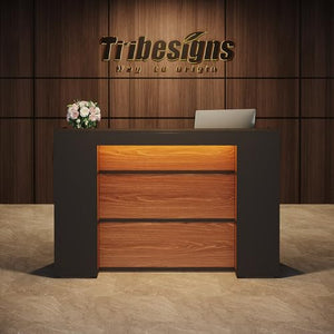 Tribesigns Reception Desk with LED Lights, 63 Inches Front Counter Table (Black&Brown)