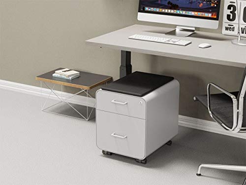Monoprice Round Corner 2-Drawer File Cabinet - White, Lockable with Seat Cushion - Workstream Collection (137881)