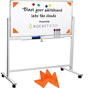 Reversable Whiteboard on Wheels - 48"x32" (with Rocketbook Rocket Beacons)