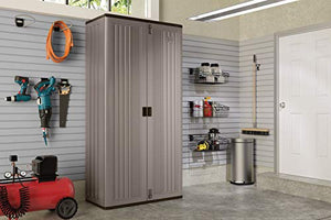 Suncast Mega Tall Storage Cabinet - Resin Construction for Garage Storage - 80.25" Garage Organizer with Shelving and Holds up to 75lbs. - Platinum Doors & Slate Top