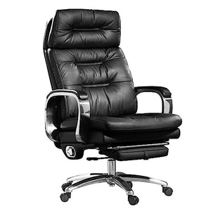 Kinnls Vane Massage Office Chair with Footrest - Executive Genuine Leather Desk Task Chair - 500lbs (Black)