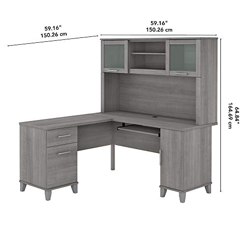 Bush Furniture Somerset L Shaped Desk with Hutch in Platinum Gray - Home Office Corner Table