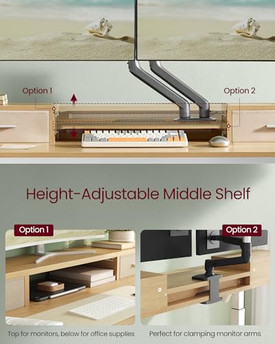 VASAGLE Electric Standing Desk with Drawers, Power Strip, Adjustable Height - 23.6 x 55.1 Inches - Home Office - Straw Yellow ULSD184N21
