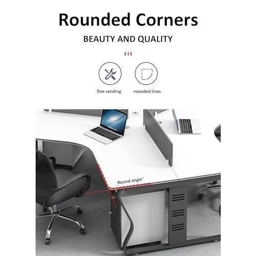 KAGUYASU Modern White Office Desk with Cabinet, 3-Person Business Workstation