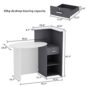 AIEGLE Reception Desk with Lockable Drawers, White Round Table & Dark Grey Counter (50" L x 23.6" W x 43.3" H)