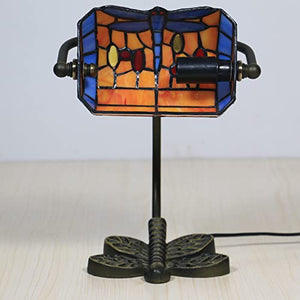 MaGiLL Tiffany Banker Desk Lamp Green Orange Dragonfly Stained Glass, Adjustable Luxury Memory Piano Lamp for Library Use (Orange)