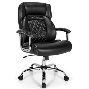 Giantex 500LBS Big and Tall Office Chair with Leather, Heavy Duty Metal Base, Height Adjustable Swivel, Padded Armrest - Black