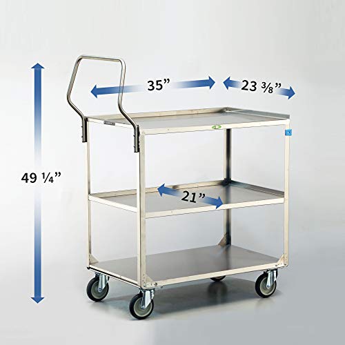 Lakeside Manufacturing 4444 Handler Series Utility Cart Stainless Steel 3 Shelves 500 lb. Capacity