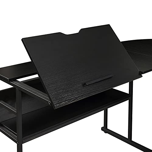 A-hyt Modern Free Style Bedroom Or Office, Identical Worthy for Your Study, A Detachable Design Multifunctional Drawing Table, L-Shaped Table; Weaponed with 2 Buttocks Bookshelves and A Tiltable Ta