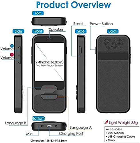 Language Translator Device - Portable Two-Way Voice Interpreter - 68 Language Smart Translations in Real Time (Black)