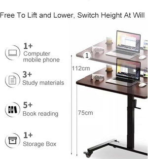 NEAFP 29.5" Height Adjustable Rolling Desk with USB Socket, Bianco