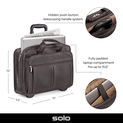 Solo New York Walker Leather Rolling Laptop Bag, Espresso