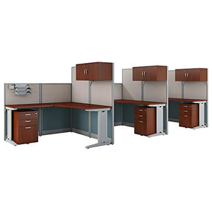 Office in an Hour 3 Person L Shaped Cubicle Workstations in Hansen Cherry