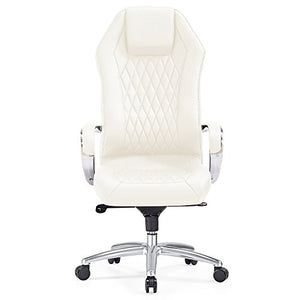 Modern Ergonomic Sterling Leather Executive Chair with Aluminum Base- Cream