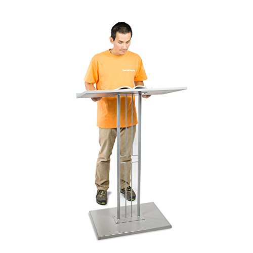 Source One Silver & Black Floor Podium Premium Steel with Wood Base, Slanted Top with Lip 45.5″ Tall (Silver)