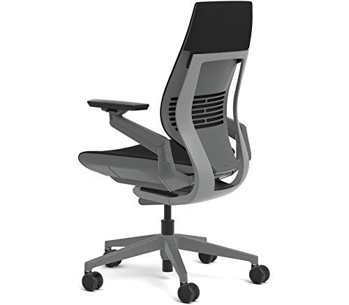 Steelcase Gesture Office Chair - Black Steelcase Leather, Medium Seat Height, Wrapped Back, Dark on Dark Frame, Lumbar Support