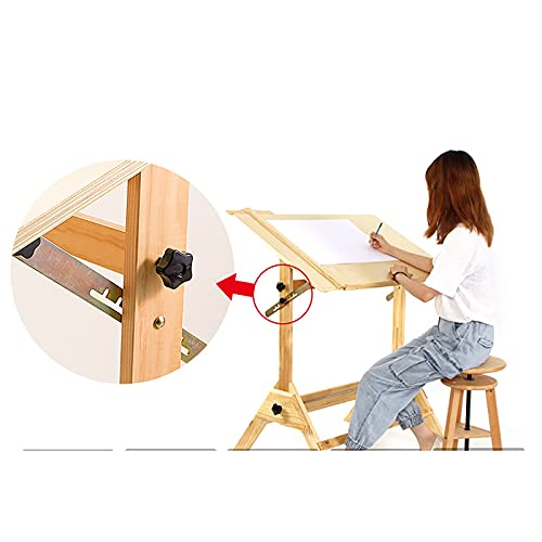 VejiA Solid Wood Adjustable Painting Table - Tilt Tabletop Fine Art Drawing Drafting Tables