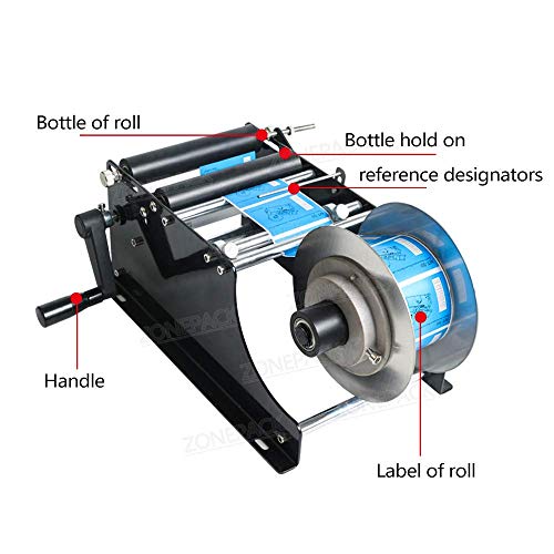 ZONEPACK Manual Round Labeling Machine with Handle Manual Round Bottle Labeler Label Applicator for Glass Metal Bottle