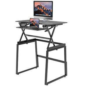 Rocelco 40" Large Height Adjustable Standing Desk BUNDLE - Quick Sit Stand Up Dual Monitor Riser - Tall Gas Spring Assist Computer Workstation - Retractable Keyboard Tray - Black (R DADRB-40-FS2)