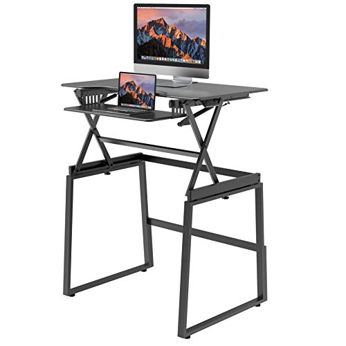 Rocelco 40" Large Height Adjustable Standing Desk BUNDLE - Quick Sit Stand Up Dual Monitor Riser - Tall Gas Spring Assist Computer Workstation - Retractable Keyboard Tray - Black (R DADRB-40-FS2)