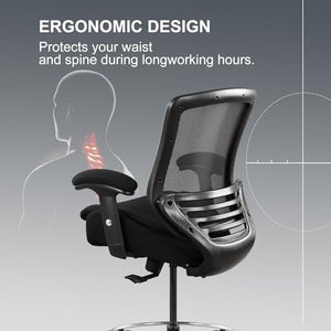 WITTLONG Ergonomic Drafting Chair with 400lbs Capacity, Lumbar Support, and Swivel Feature - Black