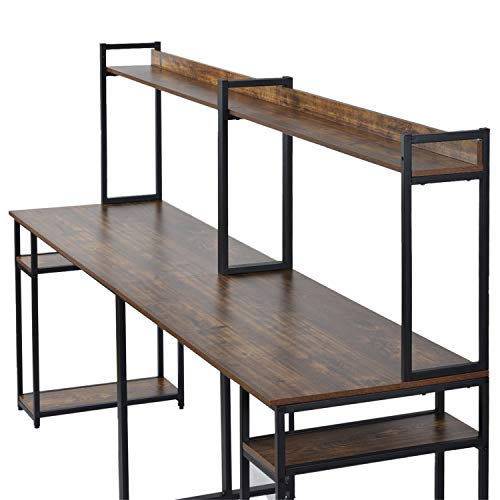 Large Home Office Desk Double Workstation Desk, Extra Long Two Person Computer Desk with Storage Shelves and Hutch,Spacious Tabletop, Multifunction Writing Study Table for Two Person (Brown)