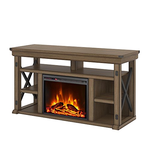Ameriwood Home Wildwood Fireplace TV Stand, Rustic White