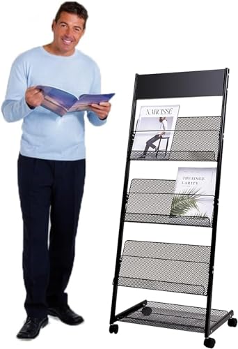 WEBERT Floor-Standing Magazine Rack with Wheels - Heavy Duty Portable Literature Stand