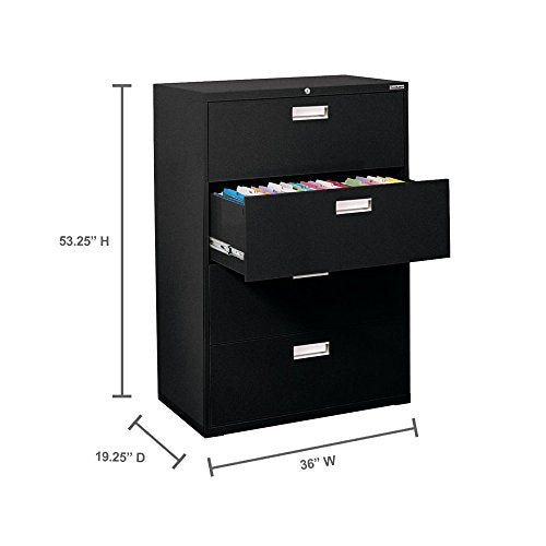 Sandusky Lee 600 Series Lateral File Steel 4-Drawer Cabinet, 36" Width x 53-1/4" Height x 19-1/4" Depth, Black