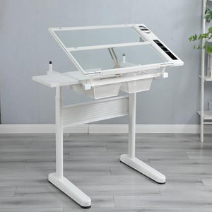 Aursrenty Drafting Table with Stool and Tilting Tabletop - Art Craft Desk with Drawers
