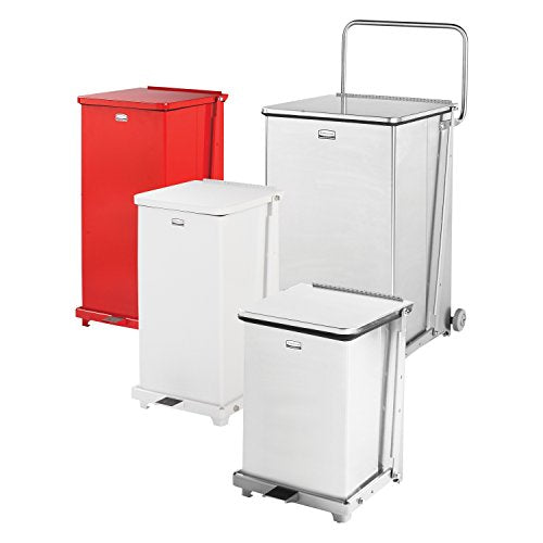Rubbermaid Commercial Defenders Step-On Trash Can with Plastic Liner, 12 Gallon, White, FGST12EPLWH