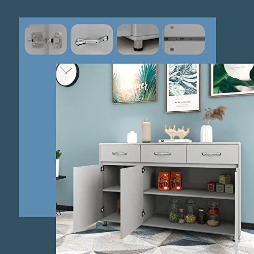GLCHQ Storage Drawer File Cabinet Side Cabinet Entryway Console Side Tables (Three Drawers, Three Doors, Grey)