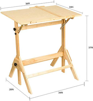 VBARV Solid Wood Drafting Table, Craft Table with Adjustable Height and Tiltable Tabletop for Artwork, Graphic Design, Reading, Writing,Suitable for Designer Painting Workbench